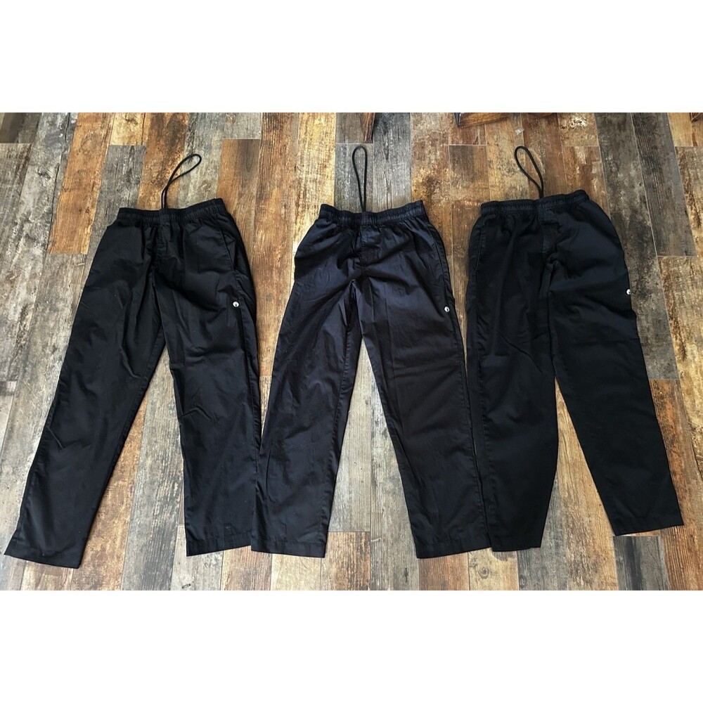Chef Works Pants Mens Black Elastic Waist Drawstring Lot Of 3 Sz Medium
